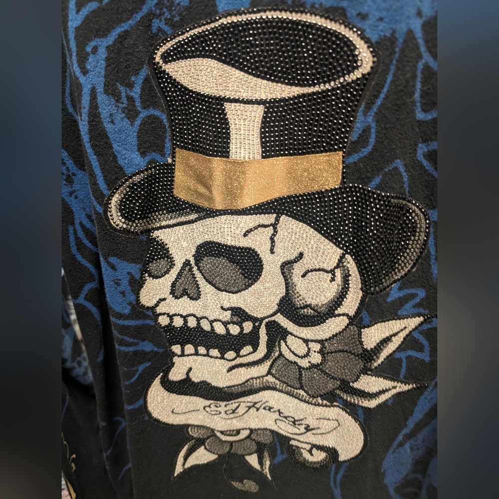 Ed Hardy long sleeve skull jeweled T-shirt
